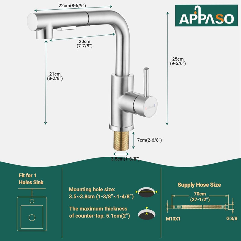 APPASO Pull Out Kitchen Faucet, Brushed Nickel