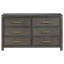 Commode Ren, 6 tiroirs, détails de ton laiton, poignées de bar, bois gris foncé