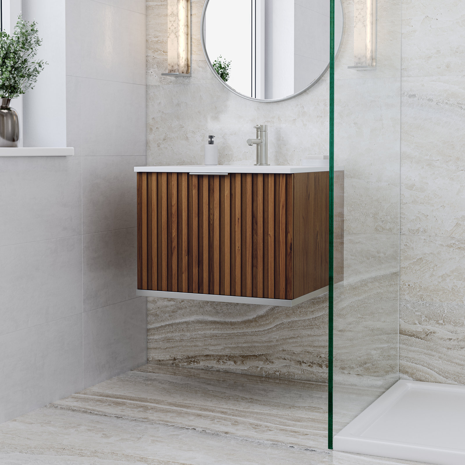 Terra 24'' Single Bathroom Vanity, White Quartz/Single Faucet Mount, Brushed Nickel