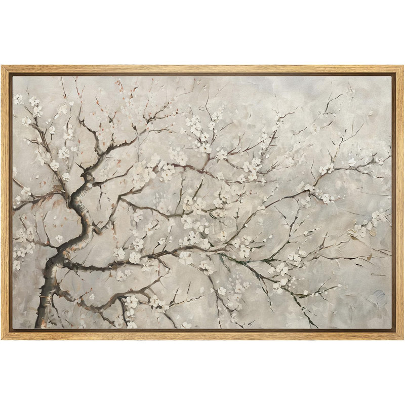 Art mural sur toile de fleur de cerisier gris, H 24 po x l 36 po, Impression encadrée flottante sans passe-partout, Naturel