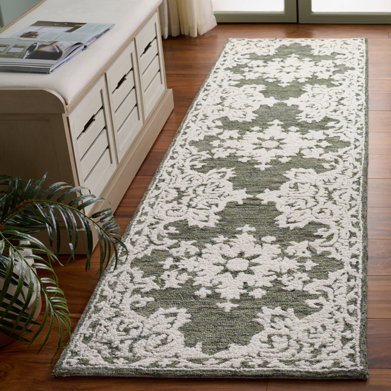 Marquee 505 Hand Tufted Wool; Cotton Oriental Rug in Green/Ivory, Runner 2'3" x 8'