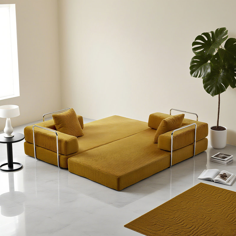 78.8" Upholstered Loveseat Convertible Sleeper Sofa Bed With 2 Pillows, Compression Sofa With Metal Frame and Folding Mattress Couch Removable Washable