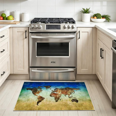 Tapis bleu lavable à la machine Art Map