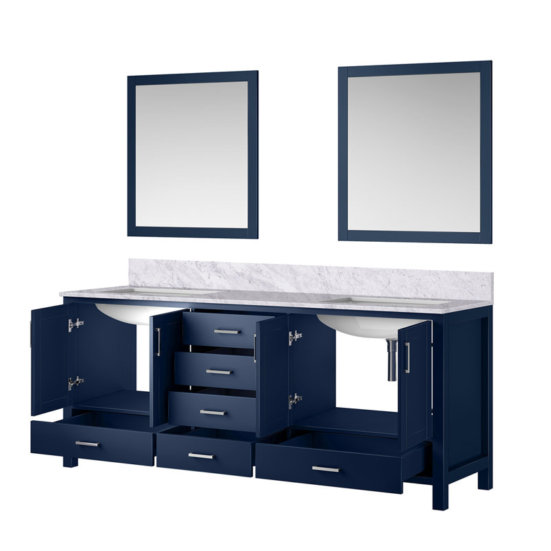Meuble-lavabo double l 80 po x P 22 po, comptoir en marbre de Carrare et miroir de 30 po, Marine