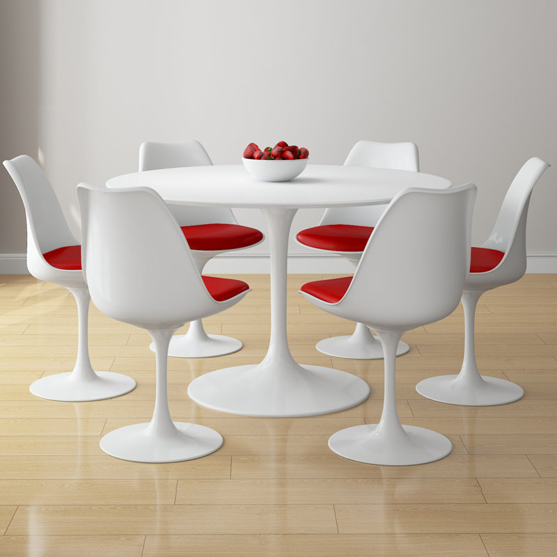 Table de salle à manger en fibre de verre 48 po et 6 chaises Modholic Tulip, rouge, Rouge