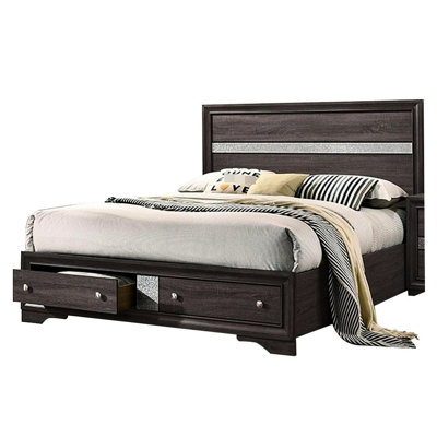 Lit très grand moderne avec panneau gris et tiroirs pratiques - Meubles de chambre à coucher de style contemporain