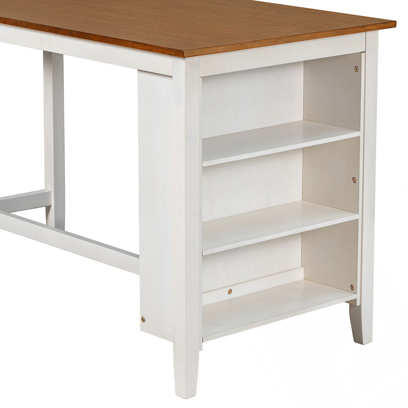 Ensemble de table de bar en bois 5 pièces à hauteur de comptoir avec 4 chaises, Brun / Blanc