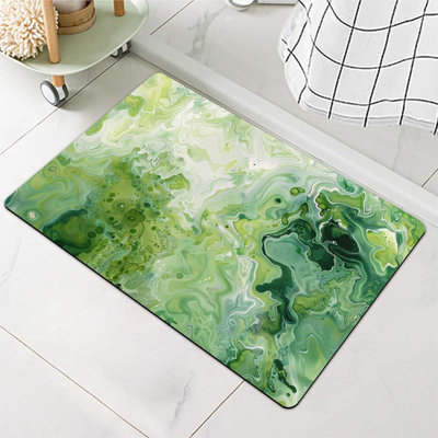 Tapis de bain en terre de diatomées, marbre blanc vert antidérapant, volume super absorbant, séchage rapide, écologique, facile à nettoyer pour la salle de bain, tapis de porte 16 x 24 pouces (40 x 60 cm)