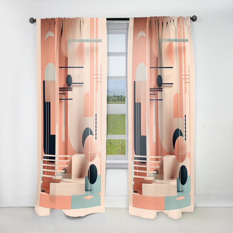 Satler - Soft Blue And Pink Minimal Mid Century Art III - Modern Curtain - Velvet Room Darkening - 1 panel, 52" W x 84" L