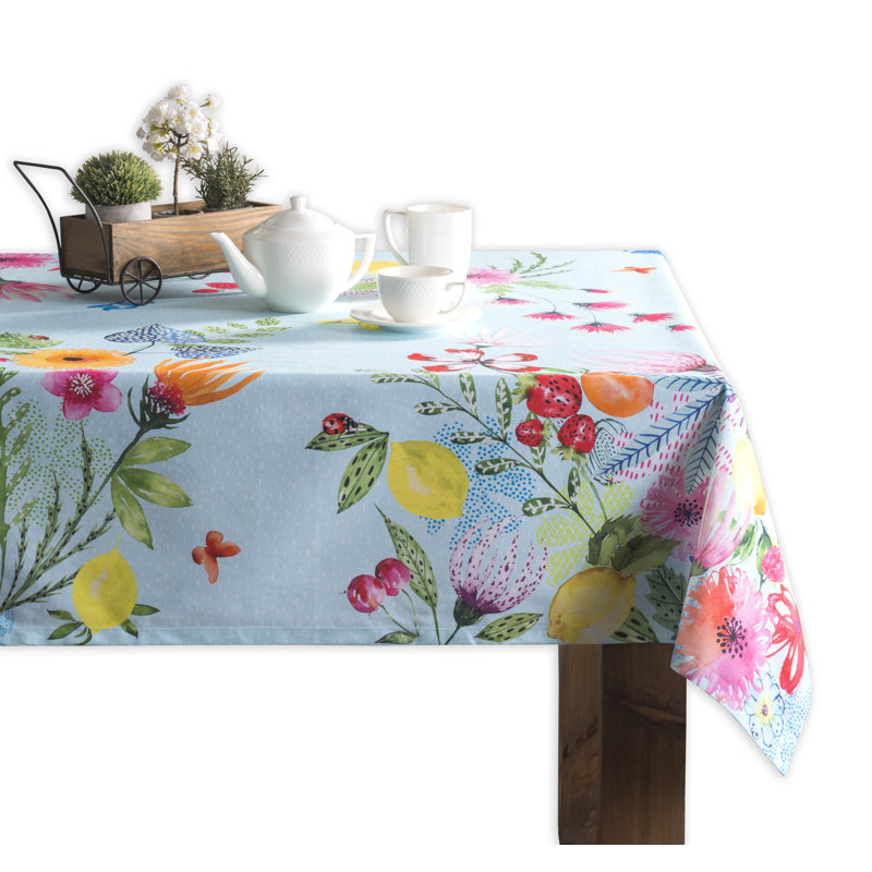 Floral 100% Cotton Tablecloth, Mint, 120" L x 60" W