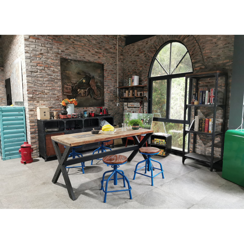 Tabouret de ferme Williston, Bleu, Brun pâle