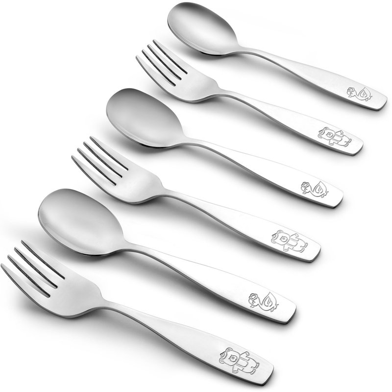 Zulay Kitchen Flatware Set Stainless Steel Spoons & Forks for Children - 6 Piece Set (3 Forks & 3 Spoons)