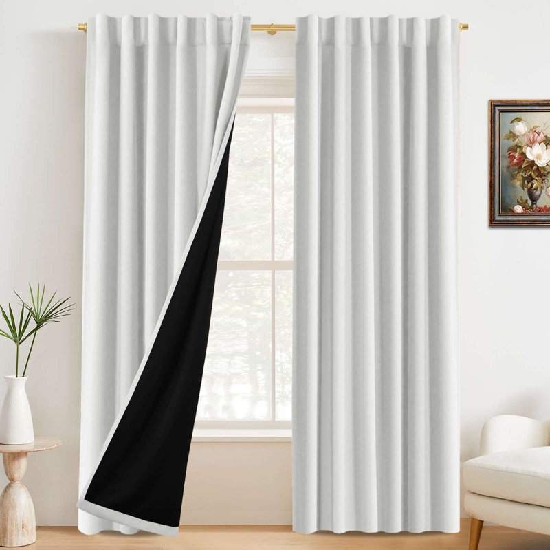 100% Blackout Curtains for Bedroom with Liner Full Room Darkening Curtains Thermal Insulated Back Tab/Rod Pocket Window Drapes for Living Room, 2 Panels