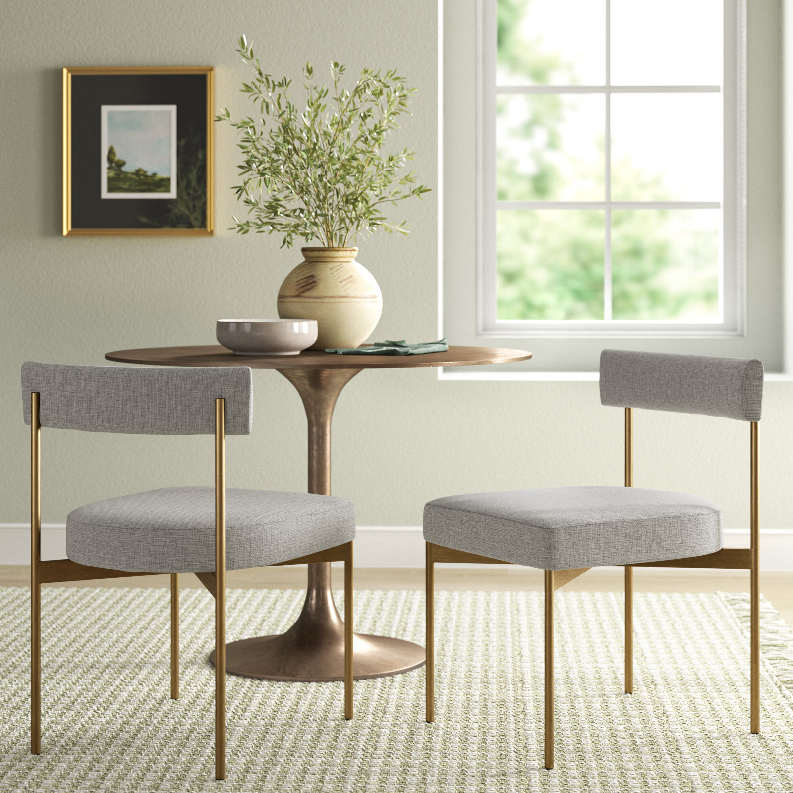Freida 19.75'' H Upholstered Dining Chair, Dark Gray Performance Basketweave, Antique Brass