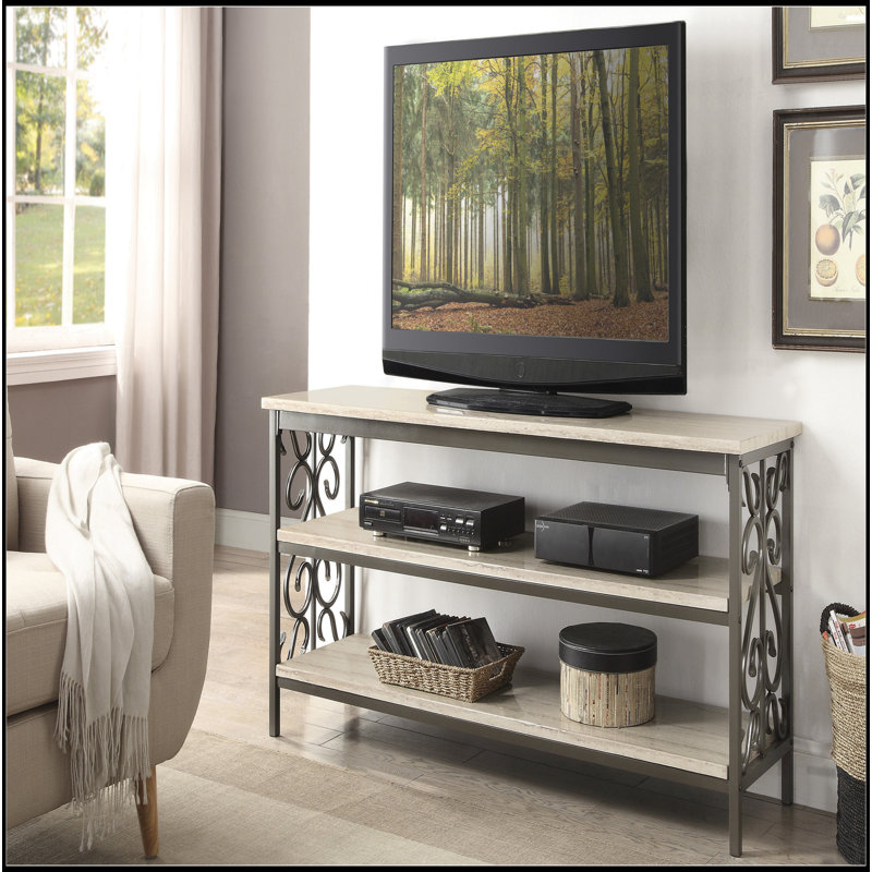 Meuble télé avec plateau en faux marbre et tablettes 1 pièce