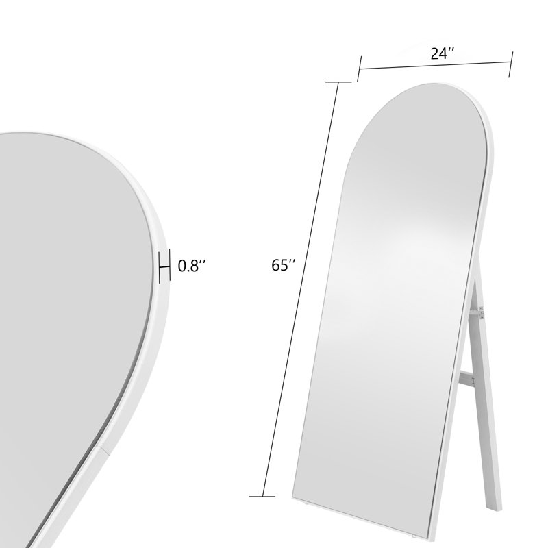 Navaneeth Full Length Mirror 65"x24", Arched Body Mirror, Floor Mirror with Stand, Wall Mirror Standing Hanging or Leaning Against Wall for Bedroom, Sleek Arched-Top Mirror, White Wooden Frame Mirror