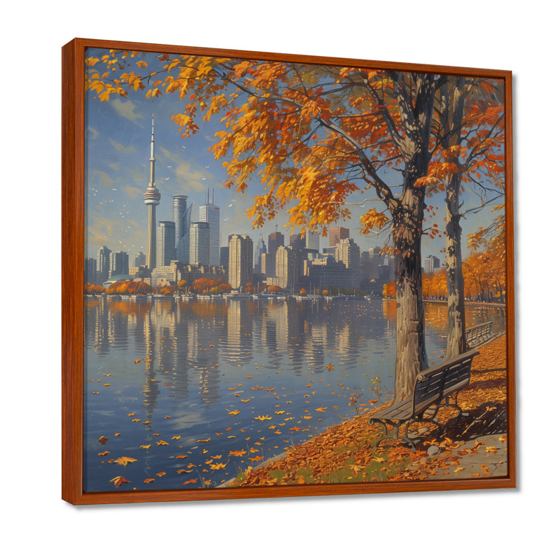Réflexions d'automne à Toronto - décor mural de la ville de Toronto, Toile avec cadre flottant brun