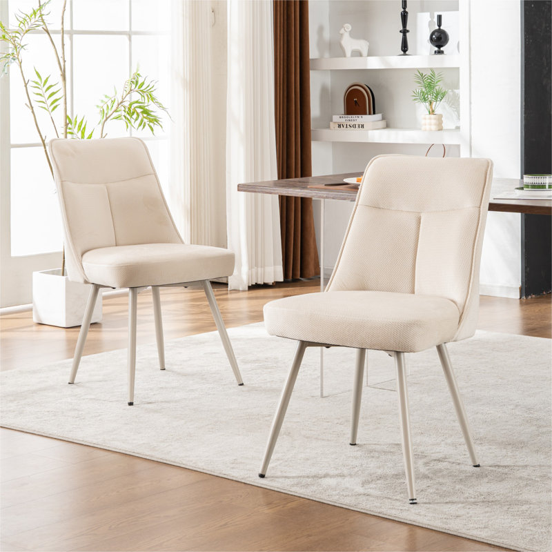 Modern Fabric Upholstered Dining Chairs Armless Side Chairs with Metal Frame For Kitchen Dining Room, Beige