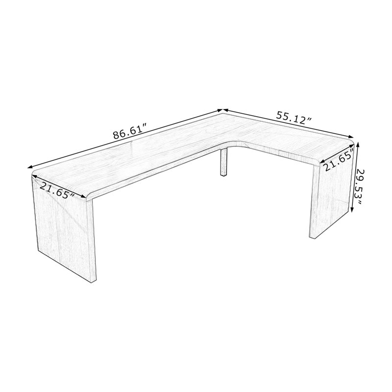 Bureau d'écriture en L en noyer massif, Oui, H 29,53 po x l 86,61 po x P 55,12 po