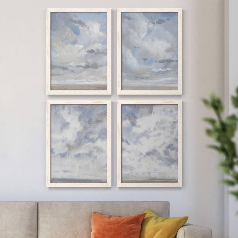 Ciel bleu I - ensemble de 4 reproductions d'art sur toile encadrées, H 43,5 po x l 31,5 po x P 1 po, Blanc