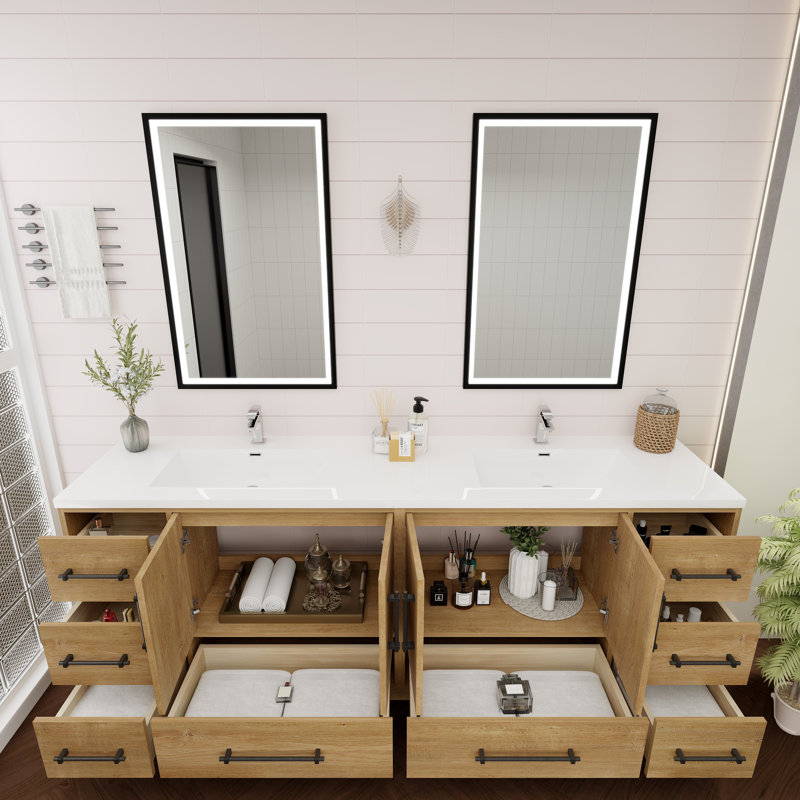 Victoria 83.5'' Double Bathroom Vanity with Acrylic Top, Oak