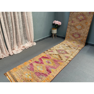 Tapis rétro rose, motif géométrique 29,9 x 164,6 pouces