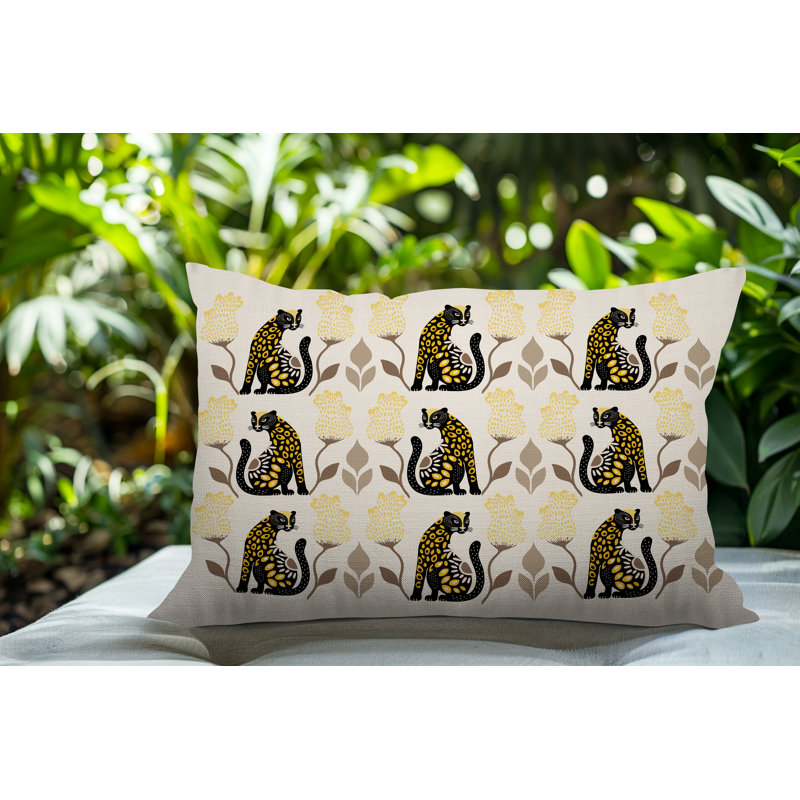 Coussin lombaire réversible intérieur / extérieur Hansa Leopard, Rectangle H 14 po x l 20 po, Jaune