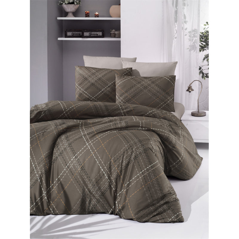 Ensemble de housse de couette 100% coton Ranforce, brun, housse de couette et taie d'oreiller 31,5 po x 31,5 po | 145 fils, lavable à la machine, fermeture à boutons et enveloppes | Une literie élégante pour les chambres confortables