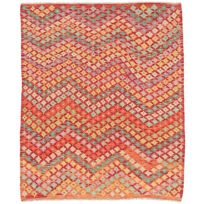 Rectangle 132 cm x 158 cm Geometric Hand Woven Kilim