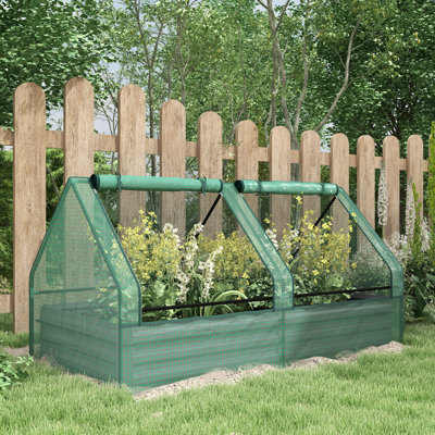 Planter Box 185*95*92 cm Steel 1 Piece Raised Bed Greenhouse Multicolor with Roll-up Window Cover