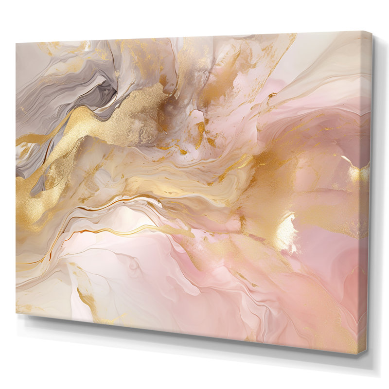 Exquis symphonie abstraite rose et pastel doré I - art abstrait de peinture murale pour le salon, Toile tendue