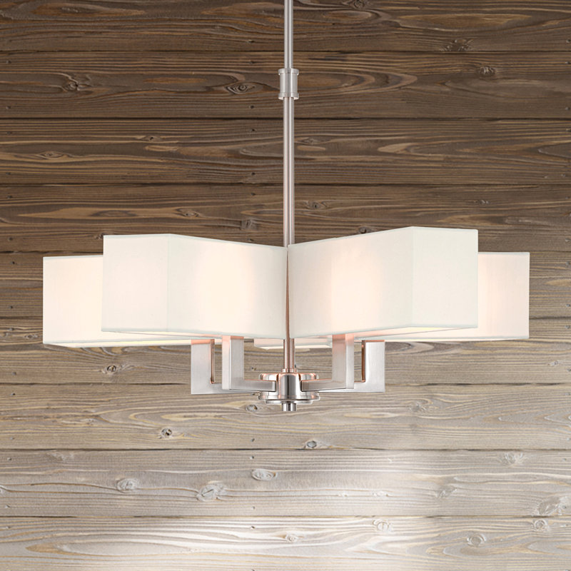 Lustre géométrique 5 lumières à abat-jour Aickel, Nickel brossé