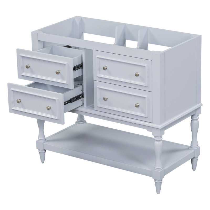 Armoire de salle de bain 36 po sans lavabo, ensemble de meuble-lavabo autoportant avec 4 tiroirs et portes à fermeture douce, armoire de salle de bain avec cadre en bois massif