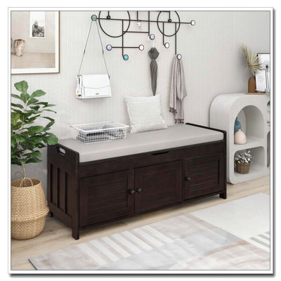 Banc de rangement en bois avec 3 portes en forme de volet