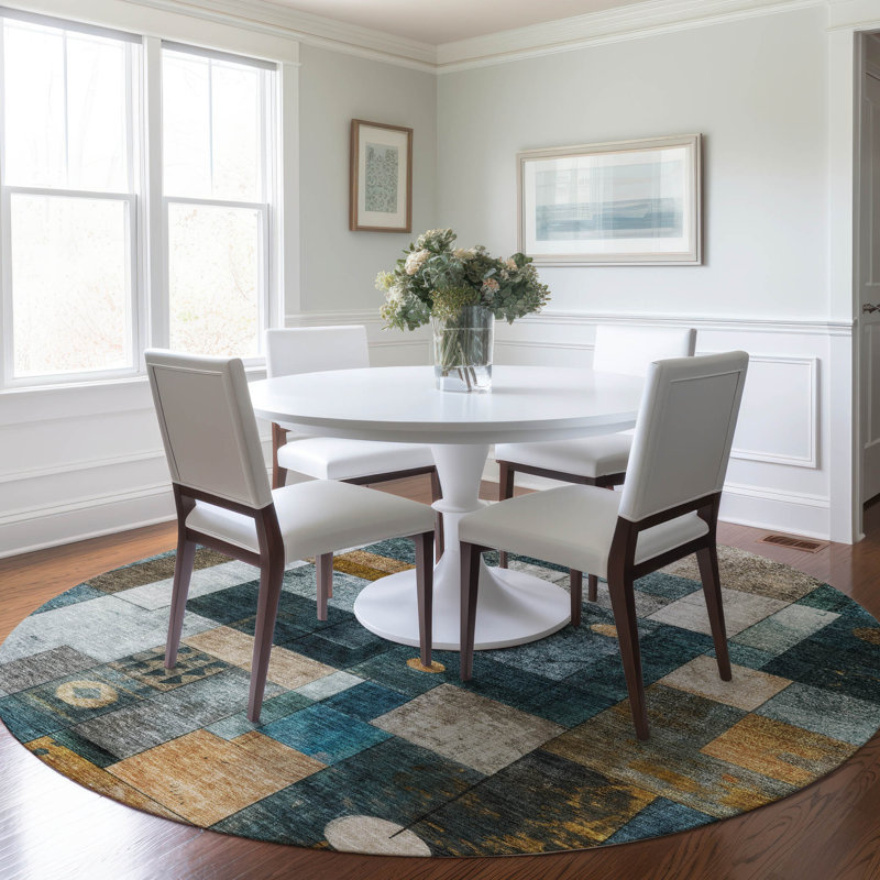 Red Round Synthetic Easy Care Washable Rug, 8' Diameter