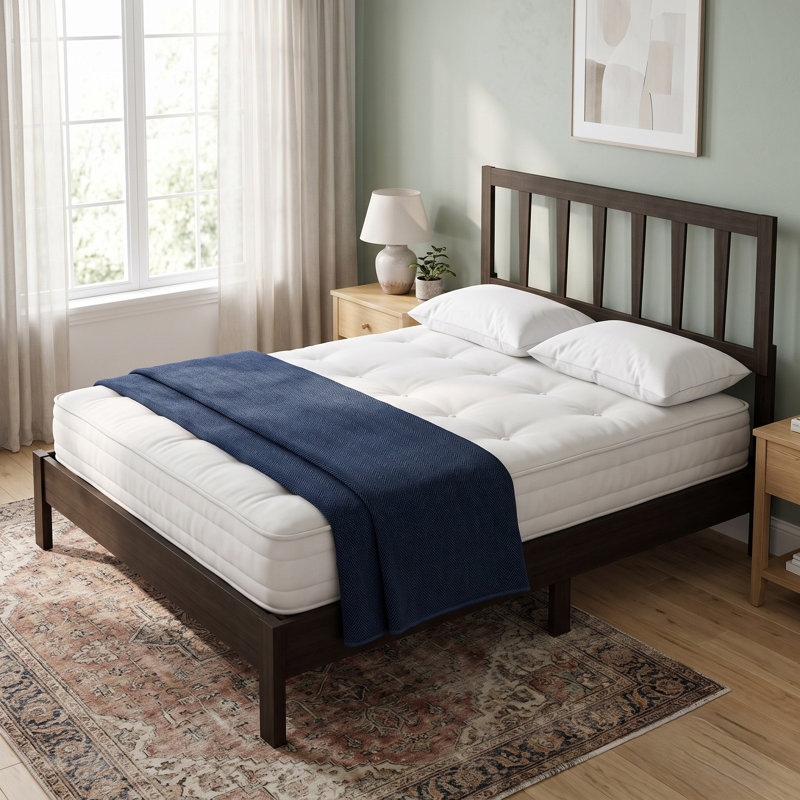 Lit plateforme en bois massif Morsly, Double, Cappuccino
