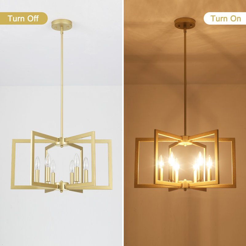 Gold Geometric 6-Light Candle-Style Chandelier