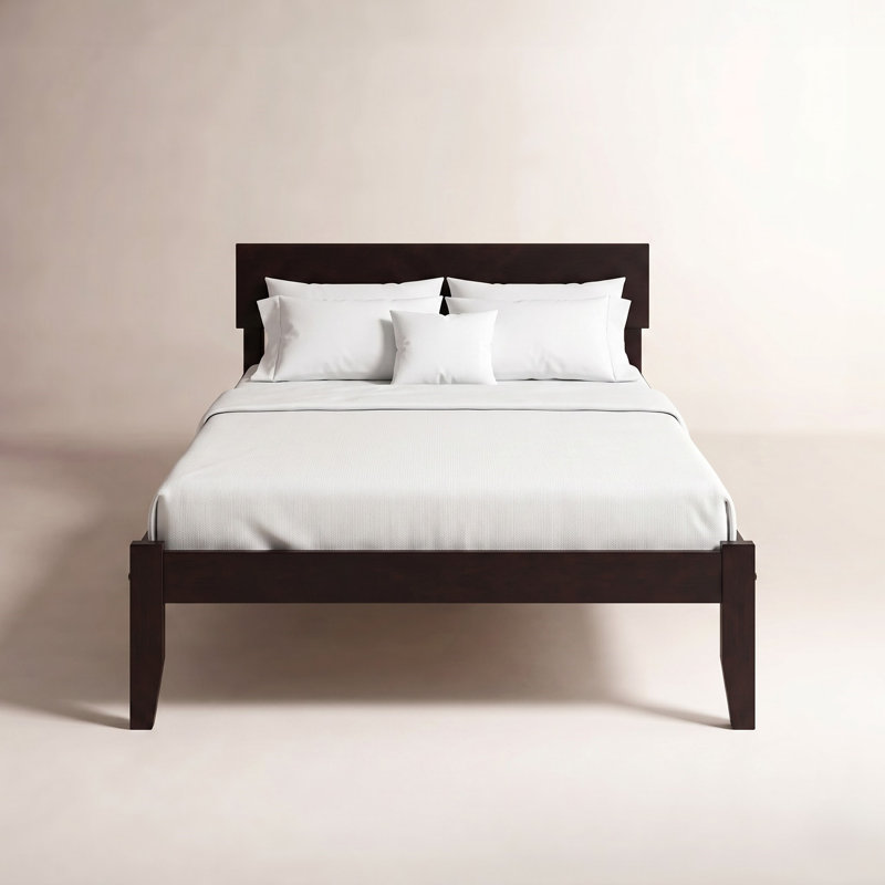 Lit plateforme en bois massif avec ensemble de lattes Lhantillony , Lit double, Espresso