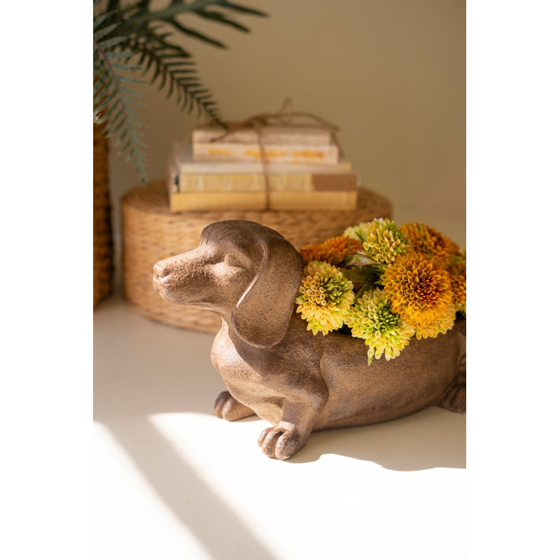  Cement Dachshund Figurine – Sculpted Dog Decor – 8"H