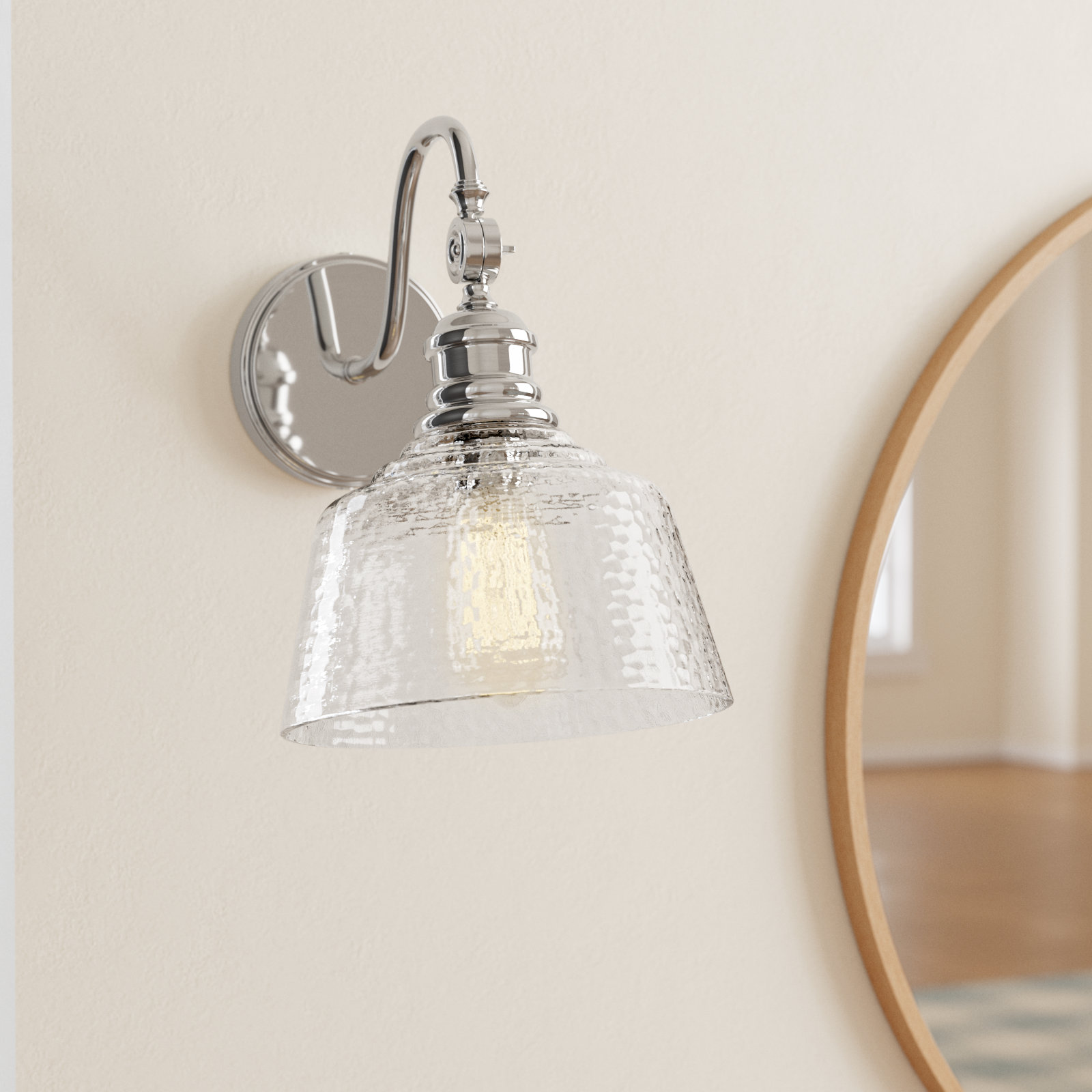 Lindholm Single Light Dimmable Armed Sconce, Polished Nickel