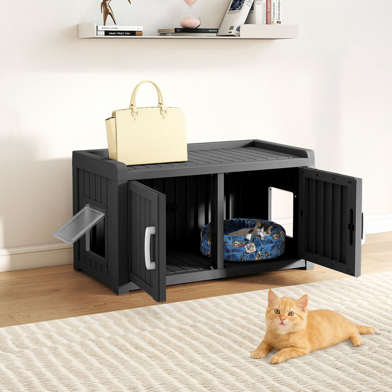 Armoire pour chat avec litière 31,97 "toutes saisons à double porte, Noir