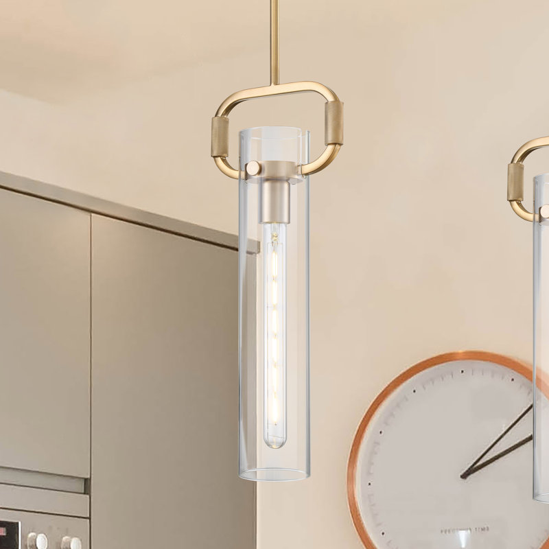 Luminaire suspendu cylindrique à 1 lumière Shay, Laiton