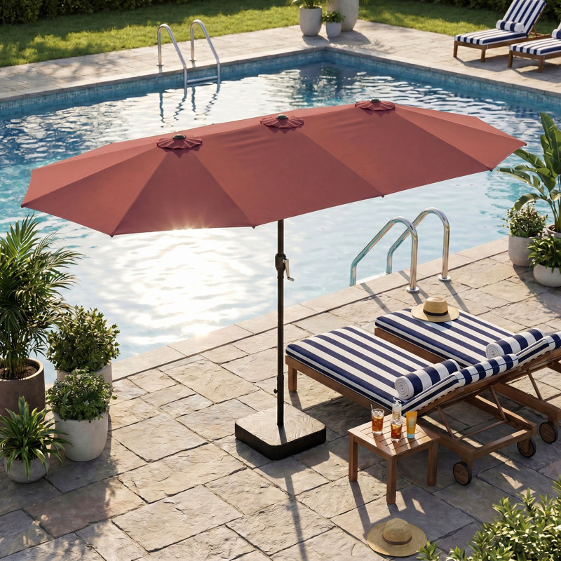 Parasol de marché double face 15 pi avec base robuste, Rouge