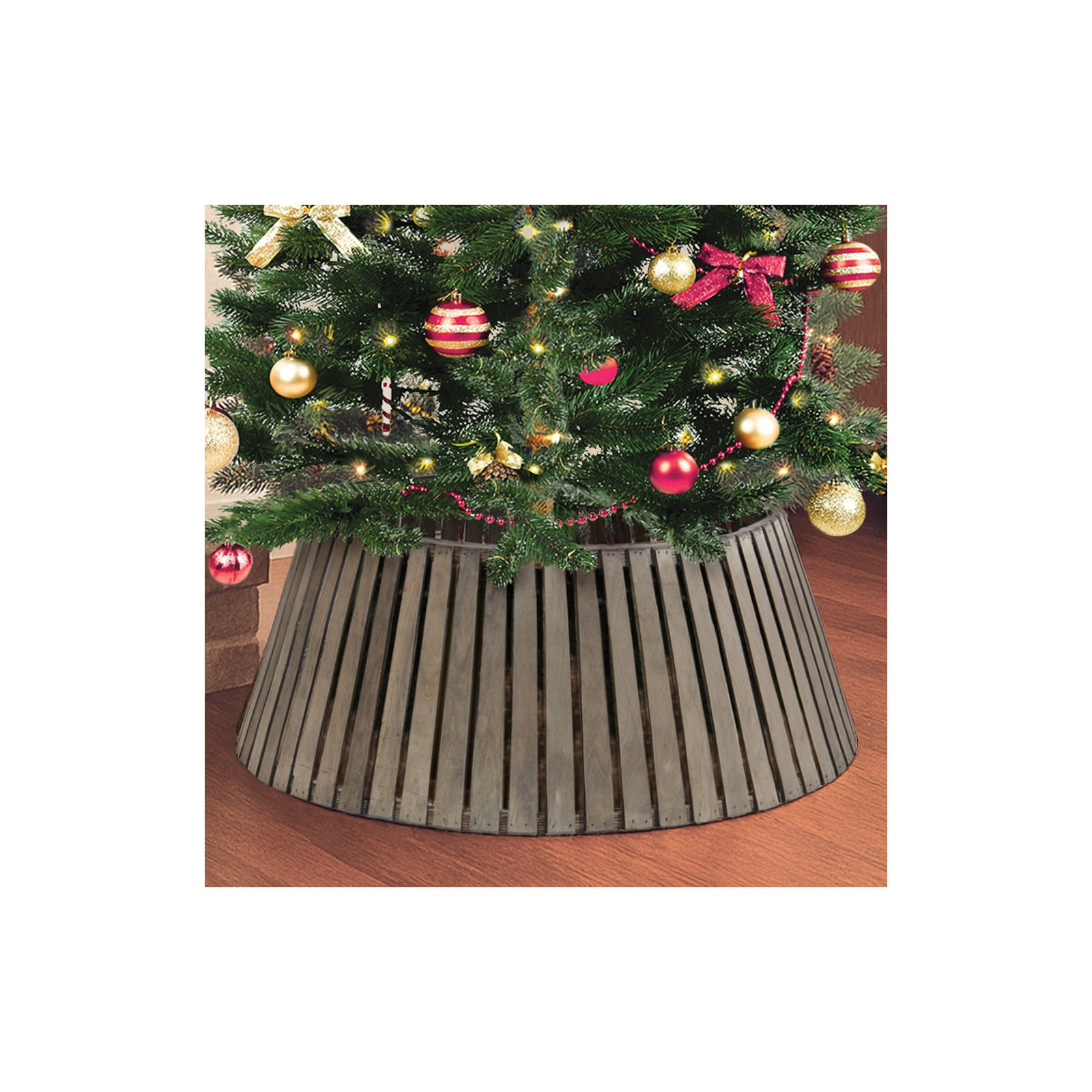 Slated Wood Tree Collar, Natural Smoke, Gray