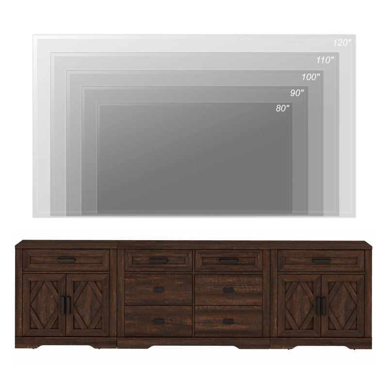 Laziza 110"W Large TV Stand,3-In-1 Farmhouse Entertainment Center With Storage Barn Door Cabinet,TV Console Table With Media Cabinet And Drawers For Living Room,Bedroom
