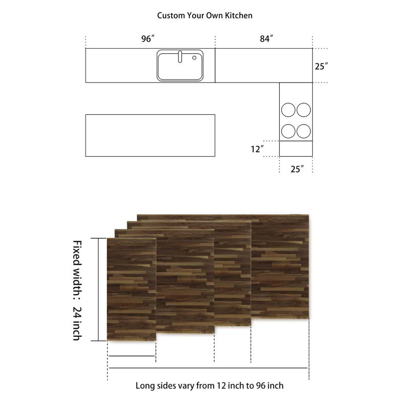 CONSDAN Butcher Block Counter Top, Solid Walnut Hardwood Countertop, Prefinished with Food-Safe Oil, 1.5" H x 18"L x 25" W