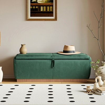 Banc ottoman de rangement à couvercle relevable, recouvert de velours, avec compartiment caché et siège rembourré