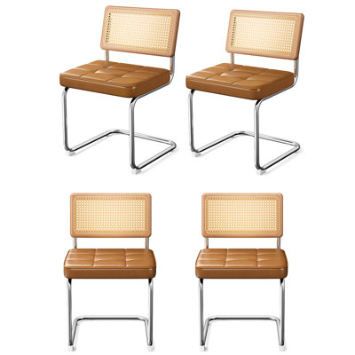 (Ensemble de 4) chaises de salle à manger en rotin naturel de l 19,6 po avec structure en C et chaises de cuisine à coussins en polyuréthane