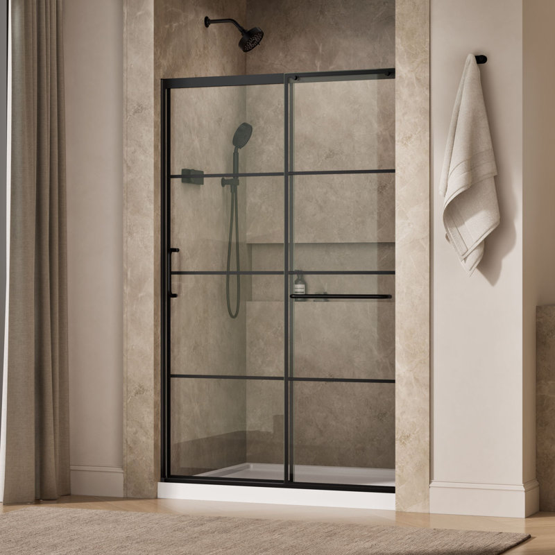Elate Tall Sliding Shower Door, 75-1/2-In H X 50-1/4 - 53-5/8-In W, With Heavy 5/16-In Thick Crystal Clear Glass With Rectangular Grille Pattern