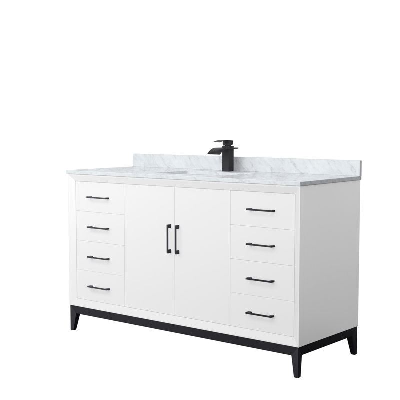 Ensemble de meuble-lavabo simple 60 po Amici, Noir mat, 60", Marbre de Carrare (blanc)